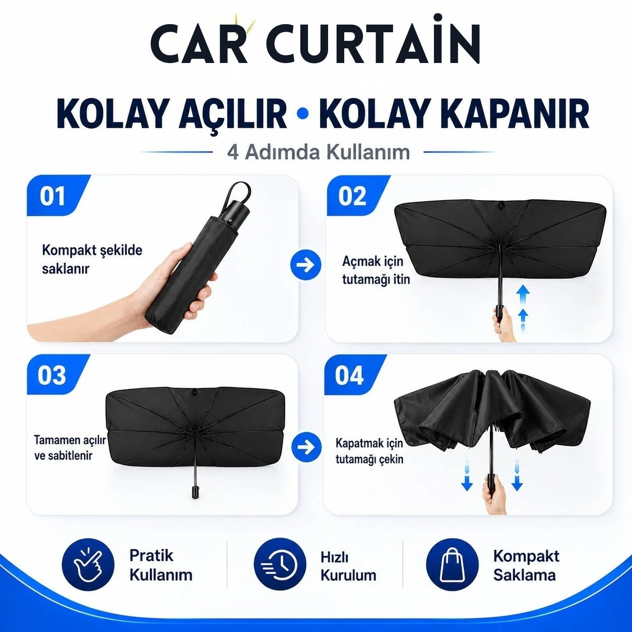 Carcurtain™ Katlanır Kompakt Oto Güneş Koruyucu