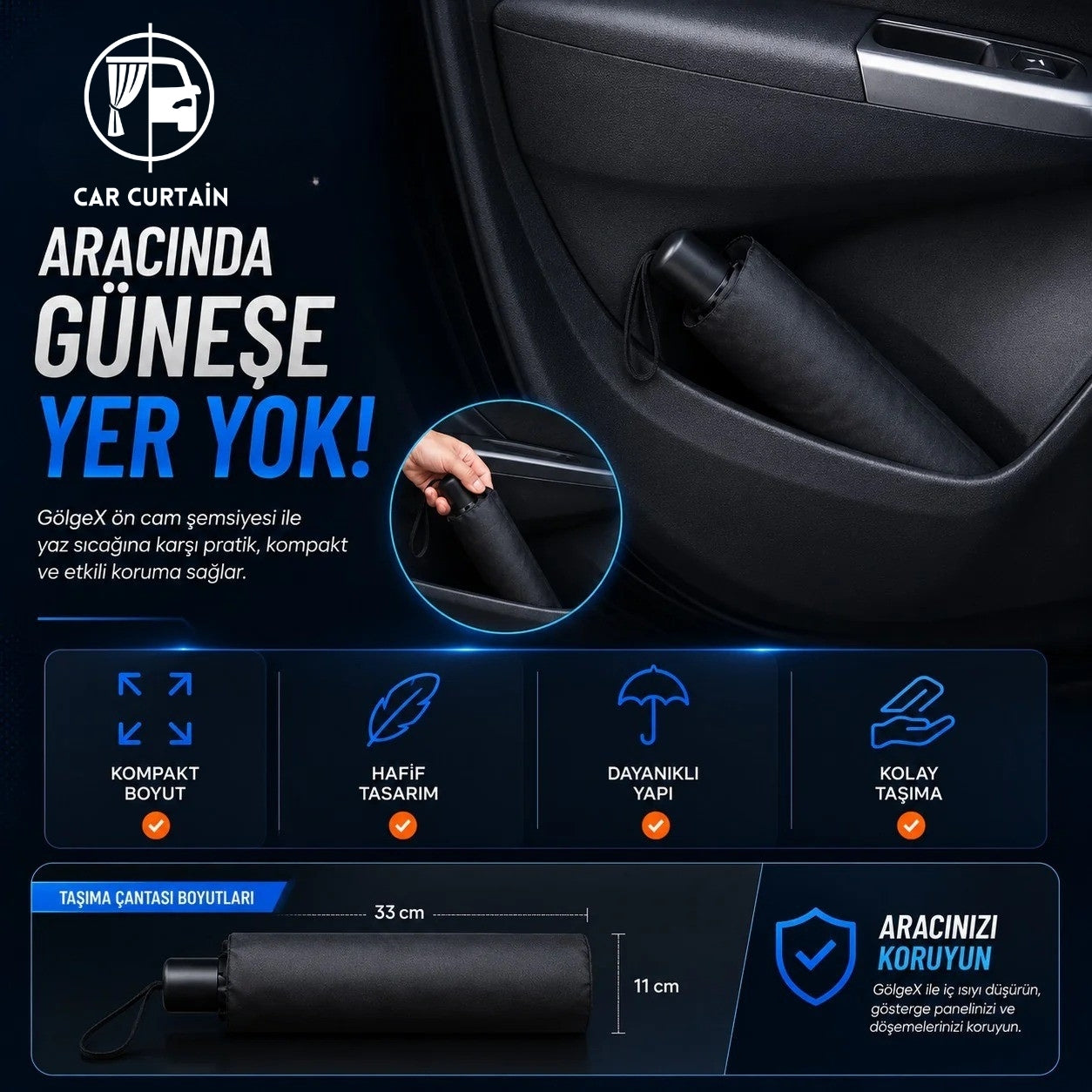 Carcurtain™ Katlanır Kompakt Oto Güneş Koruyucu