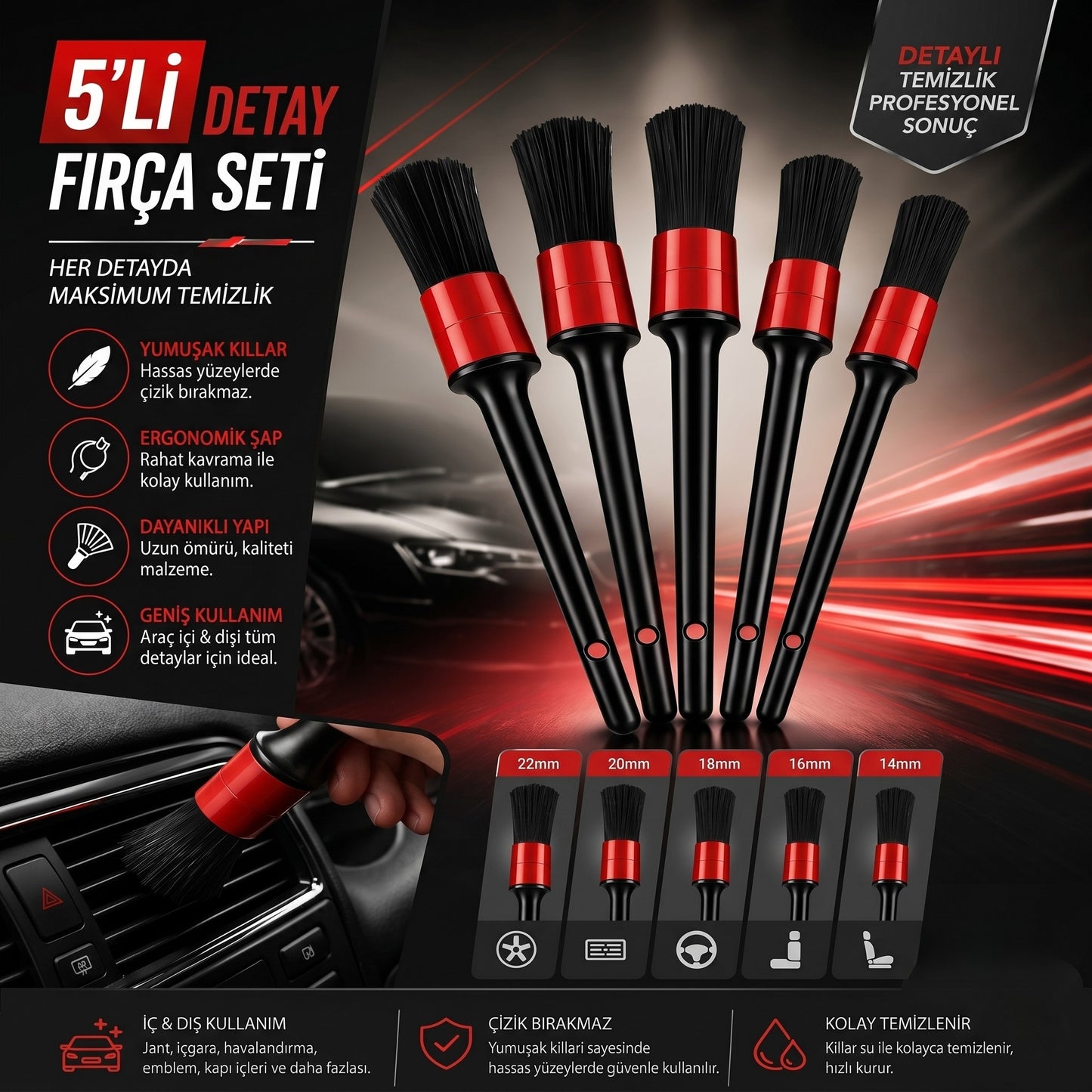 CarCurtain™ 5 Parça Oto Detay Fırça Seti
